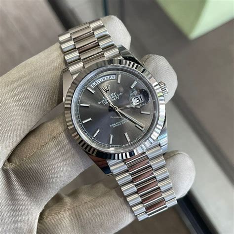 rolex day date gray dial|Rolex presidential 40mm white gold.